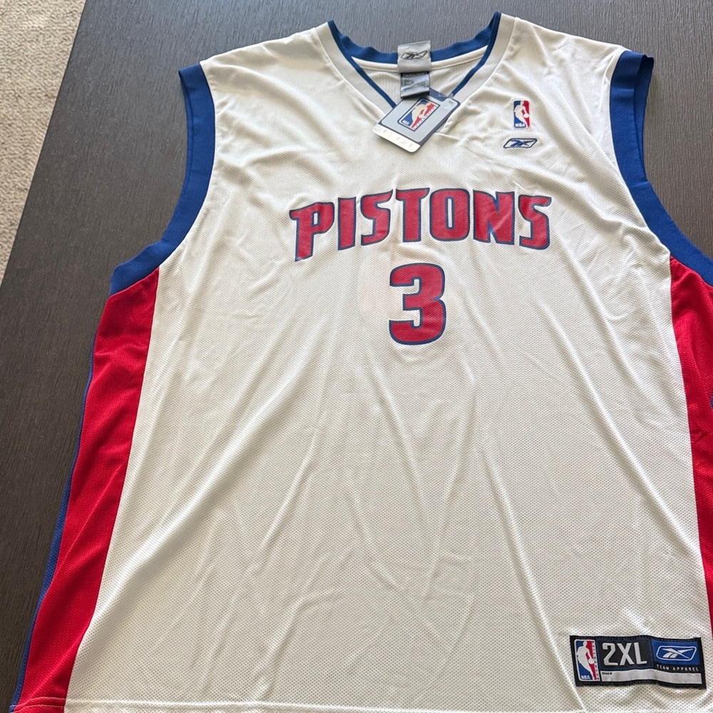 Reebok Pistons Jersey - Cream, Red, and Blue